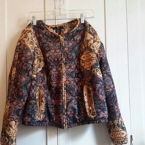 Purple and gold printed bomber