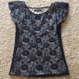 Black lace overlay t-shirt short sleeved