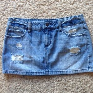 Light wash denim mini skirt