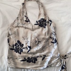 Cream and Navy Banana Republic silk halter top