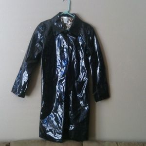 Black patent leather rain coat