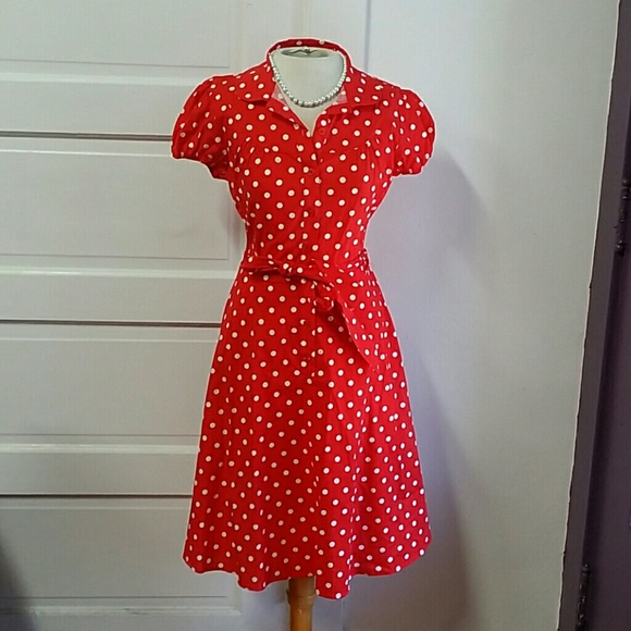 Red and white polka-dot dress