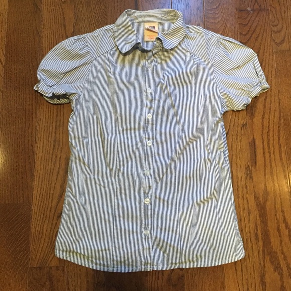 Blue and white stripe button down top