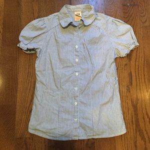 Blue and white stripe button down top