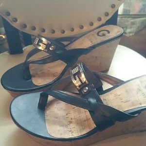 Guess Black Wedge Sandals size 9