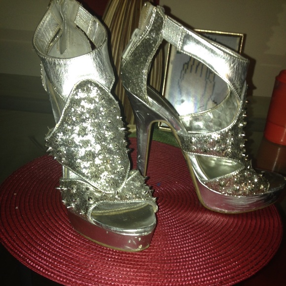 Silver glittery spike heels