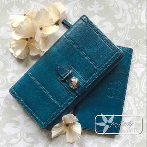 💐HP💐 Coach Deep Teal Leather Wallet & Checkbook
