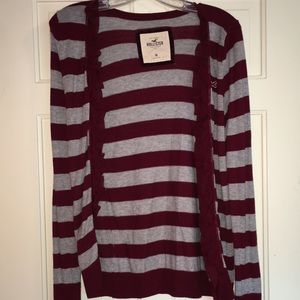 Maroon and Gray striped Hollister cardigan
