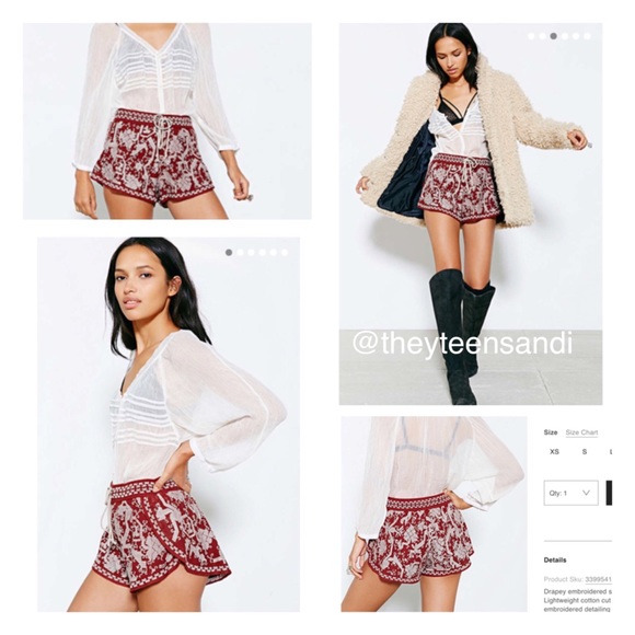 Urban Outfitters Pants - Urban Outfitters Ecote Embroidered Short in Rust