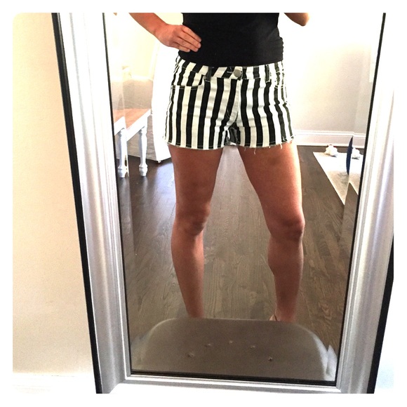 Striped denim shorts