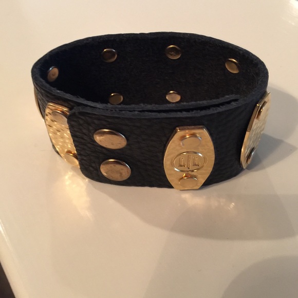 Lauren by Ralph Lauren black leather & gold cuff