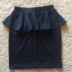 Black peplum midi pencil skirt