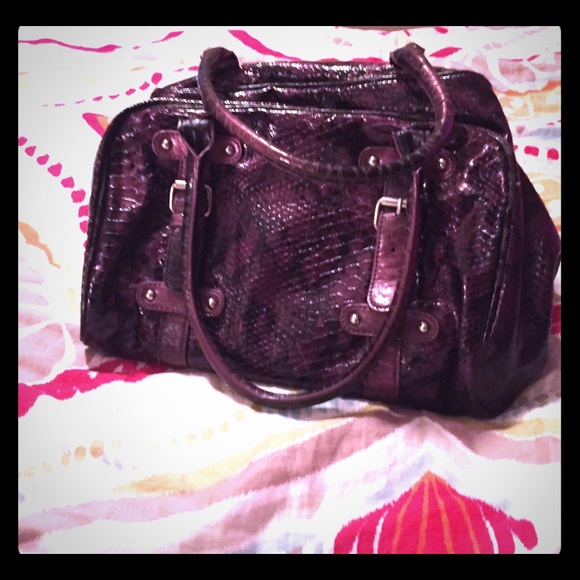 Deep purple faux snakeskin shoulder bag