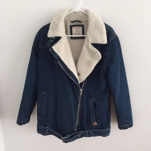 PULL&BEAR Denim Jacket with sheepskin lining