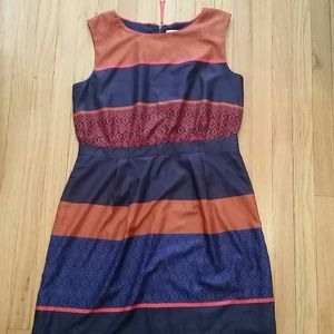 LOFT navy and orange patterned dress
