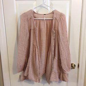 free people light pink cardigan top