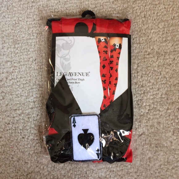 Card Print Thigh Highs with Satin Bow & Appliqué - Picture 1 of 1