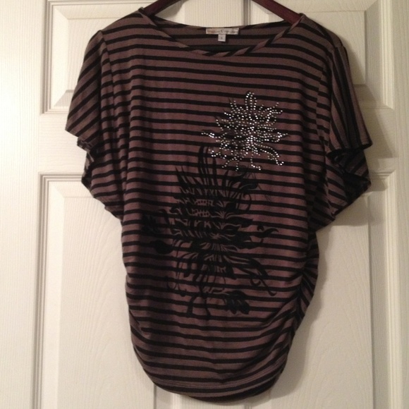 Striped shirt with rhinestone detail