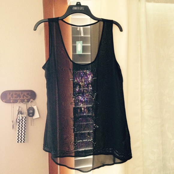 Sequined sheer tank