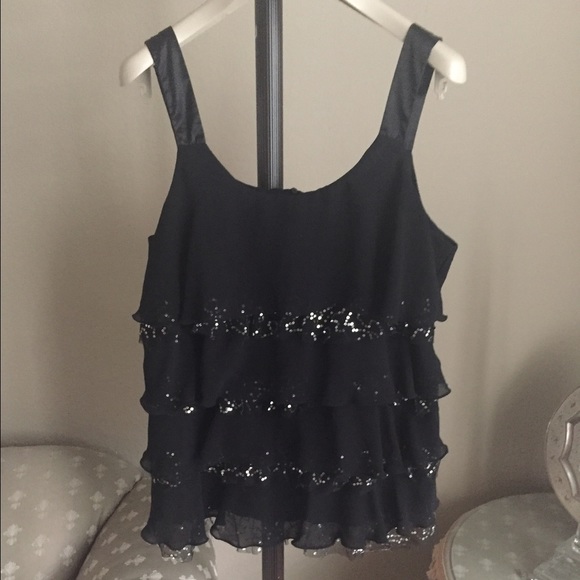 Black Ruffles sequin trim tank medium