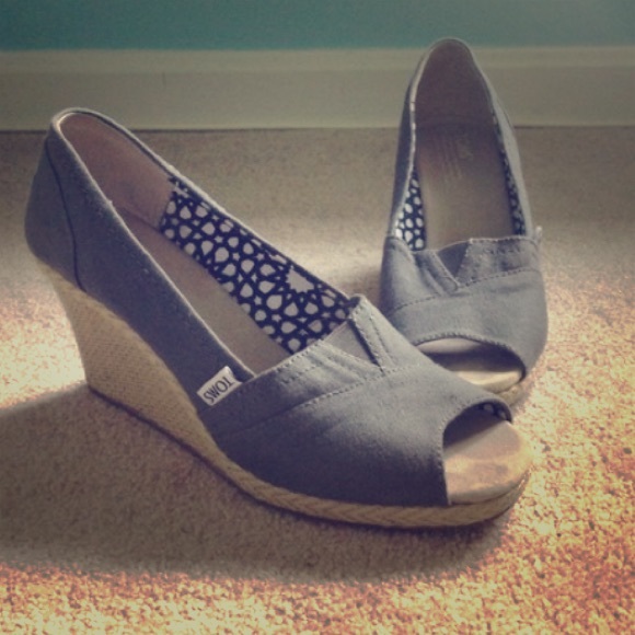 Toms gray wedge heels shoes