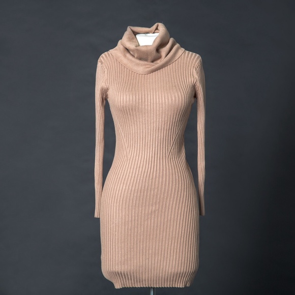 Tan Cowl Neck Sweater Dress