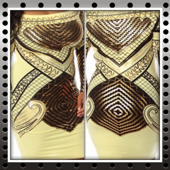 Plus Size Off Shoulder Yellow, Black & Gold Dress