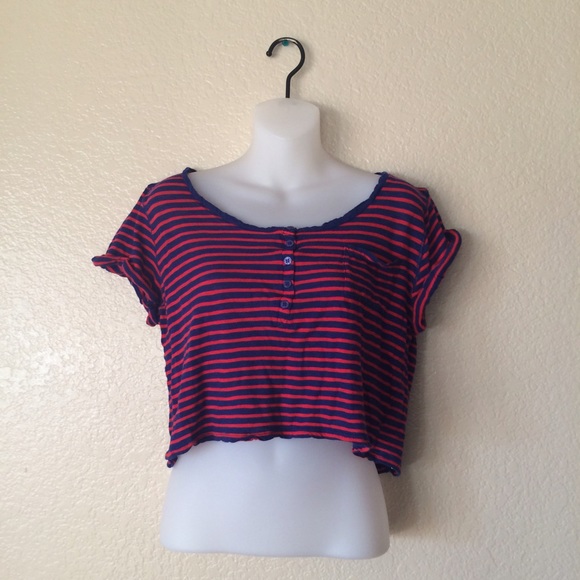 Red & Navy Crop Top