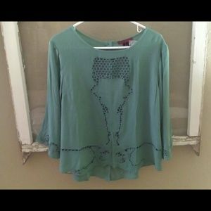New sage green BKE blouse with cut-outs!