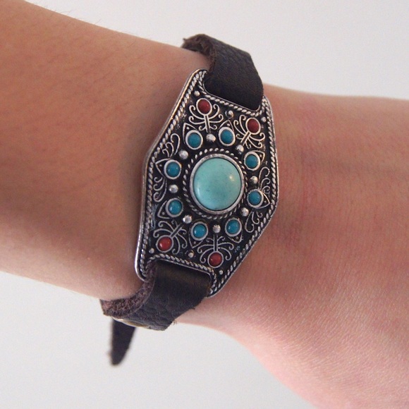 Lucky Brand silver and leather bracelet