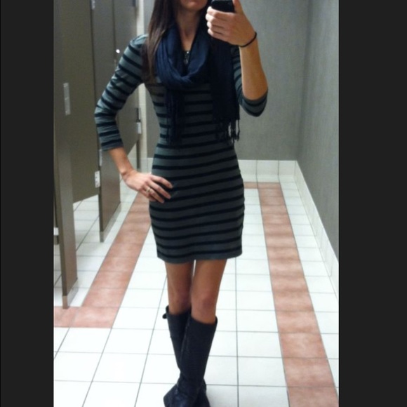 Green and black striped jersey dress