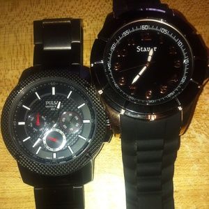 Stauer gold watch / pulsar blacked out watch