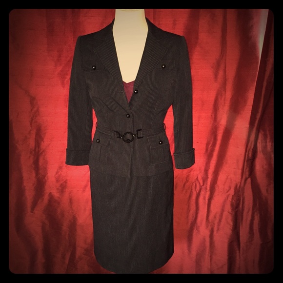 Black pinstripe skirt suit