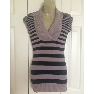 Black and Gray Striped Cowl Neck Sweater