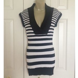 NWT Black and White Striped Cowl Neck Sweater