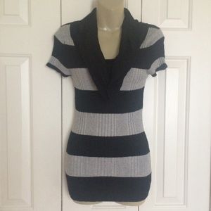 Black and Gray Striped Cowl Neck Sweater