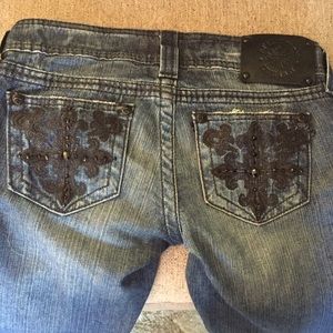 Affliction boot cut denim with black rhinestones