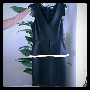 Peplum Black Dress with Neon Green Trim