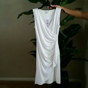 White Wrap Runching Dress V-Neck