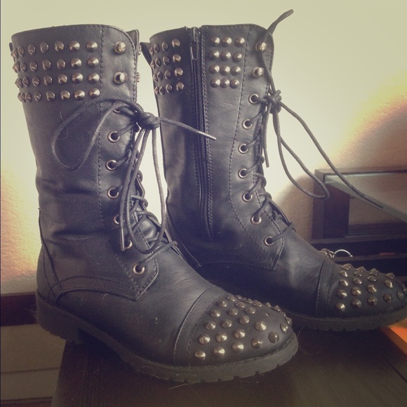 Studded black combat boots