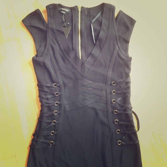 bebe | cold shoulder side lace-up dress