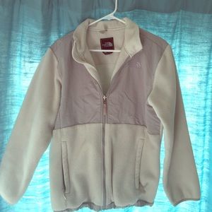 Cream/Grey Girls' Denali North Face Jacket