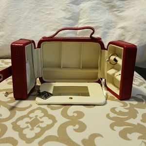 Red leather jewelry travel case