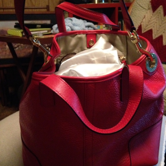 Coach pebbled red leather tote - Picture 1 of 4