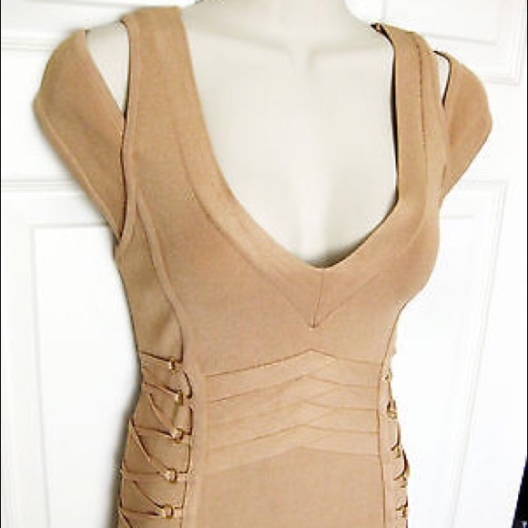 bebe | cold shoulder side lace up dress