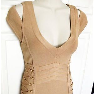 bebe | cold shoulder side lace up dress