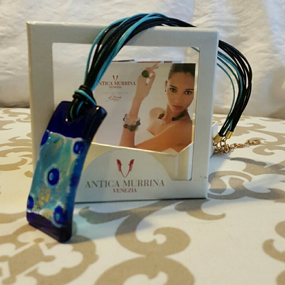 Murano glass pendant necklace on leather cords