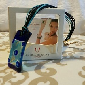 Murano glass pendant necklace on leather cords