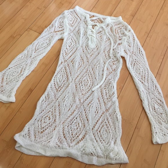 Crochet top with lace neckline