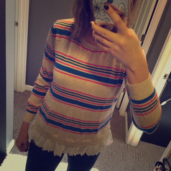 Striped Sweater with ruffle trim and tie back - Picture 1 of 4